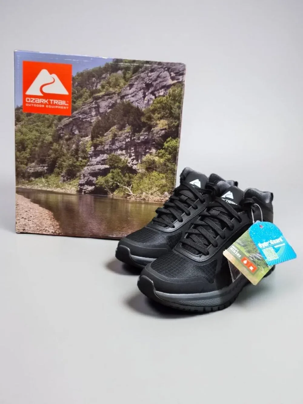 Ozark Trail Tech Hiking Boots Men's Size 6 Waterproof Leather Mesh Lace-up Black